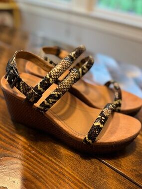 Vionic Kora Raf Boa Black  White Snakeskin Wedge Sandals US9 NWT